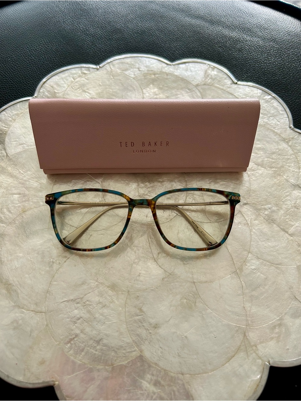 Ted Baker Blue and Brown Tortoiseshell Optical Glasses with Pink Case